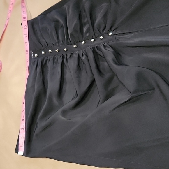 Zara Size L Black Midi Skirt, Ruched Front Side with Gold Decorative Buttons - Picture 5 of 11